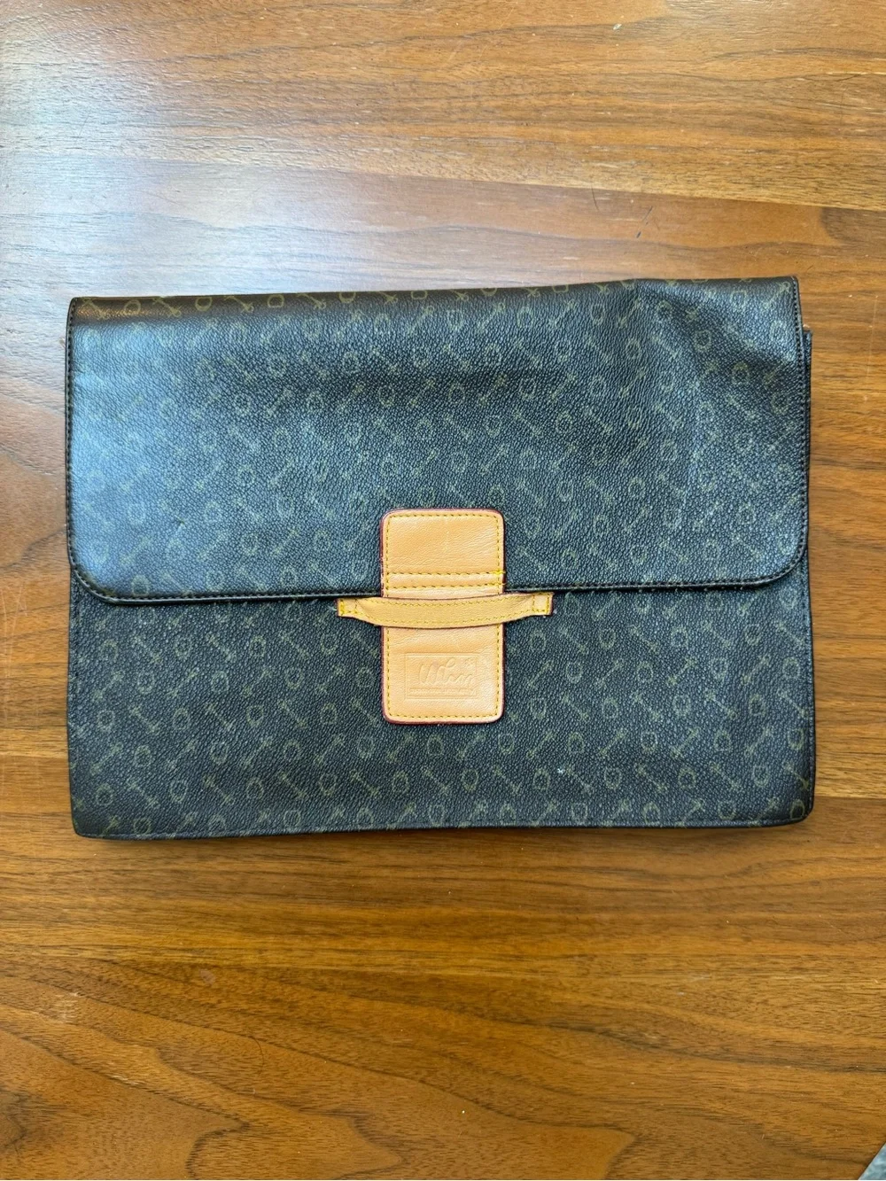D Collection Vintage Dark Brown Patterned Leather Document Case